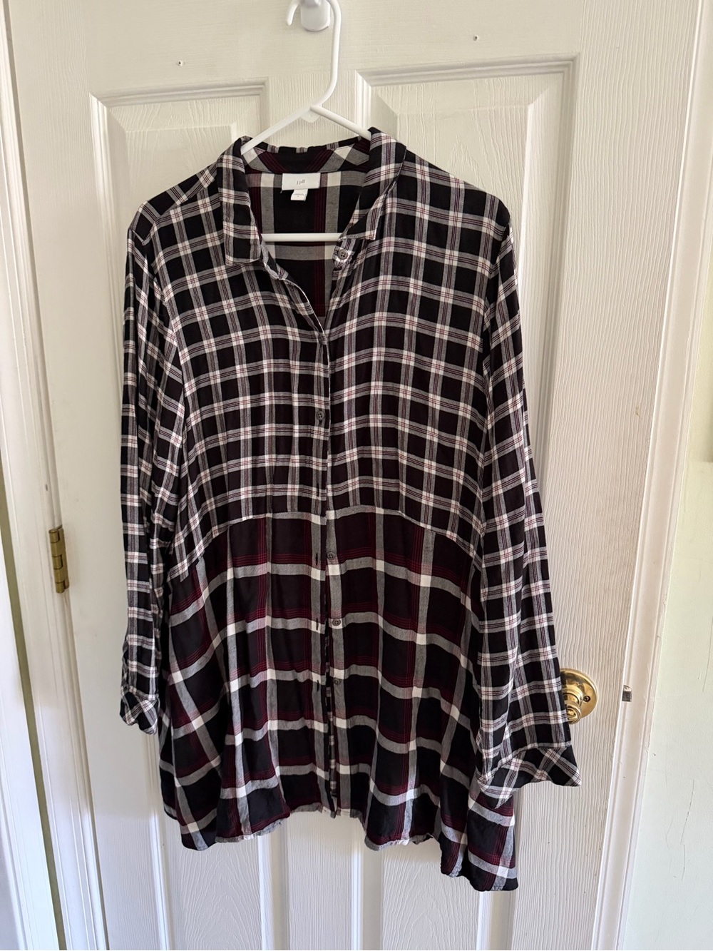 J. Jill Black and White Plaid Button-Down Shirt Dress